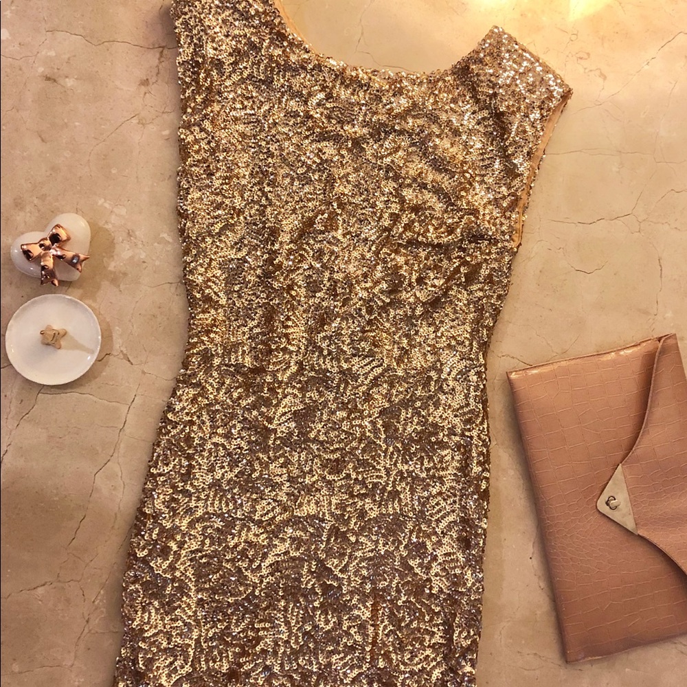 Gold sequin cocktail dress
